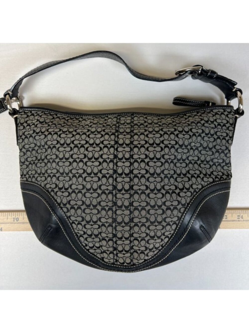 Coach Signature Stripe Hobo Black Jacquard Shoulder Bag F10924